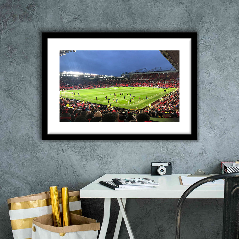Old Trafford Game, Stadium Canvas, Sport Art, Gift for him, White Border Framed Art Print Wall Decor