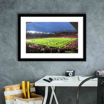 Old Trafford Game, Stadium Canvas, Sport Art, Gift for him, White Border Framed Art Print Wall Decor