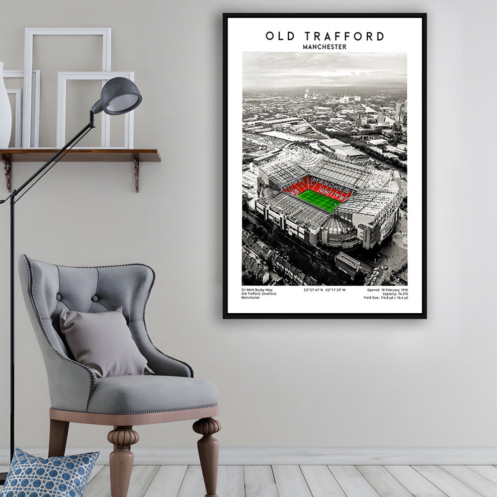 Old Trafford, Football Wall Art Print, Fan Birthday Gift, Sport Art Print, Framed Canvas Prints Wall Art