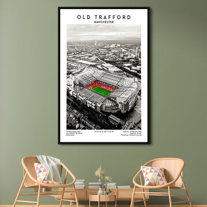 Old Trafford, Football Wall Art Print, Fan Birthday Gift, Sport Art Print, Framed Canvas Prints Wall Art