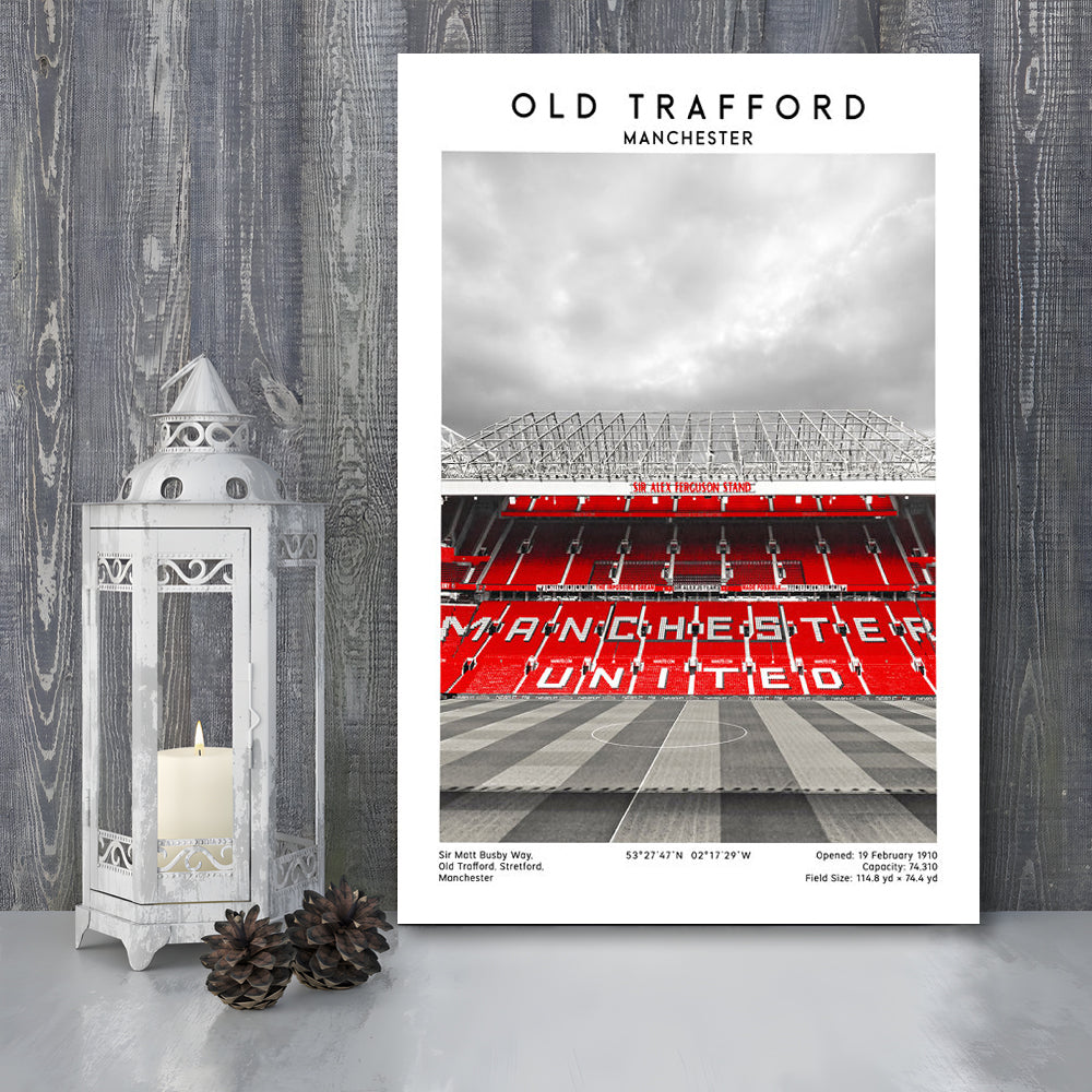 Old Trafford, Manchester Fans, Football Wall Art Print, Fan Gifts, Sport Art Print, Canvas Prints Wall Art, Man Cave Decor