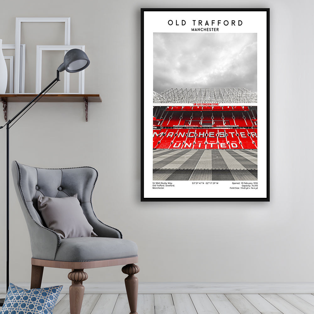 Old Trafford, Manchester Fans, Football Wall Art Print, Fan Gifts, Sport Art Print, Framed Canvas Prints Wall Art