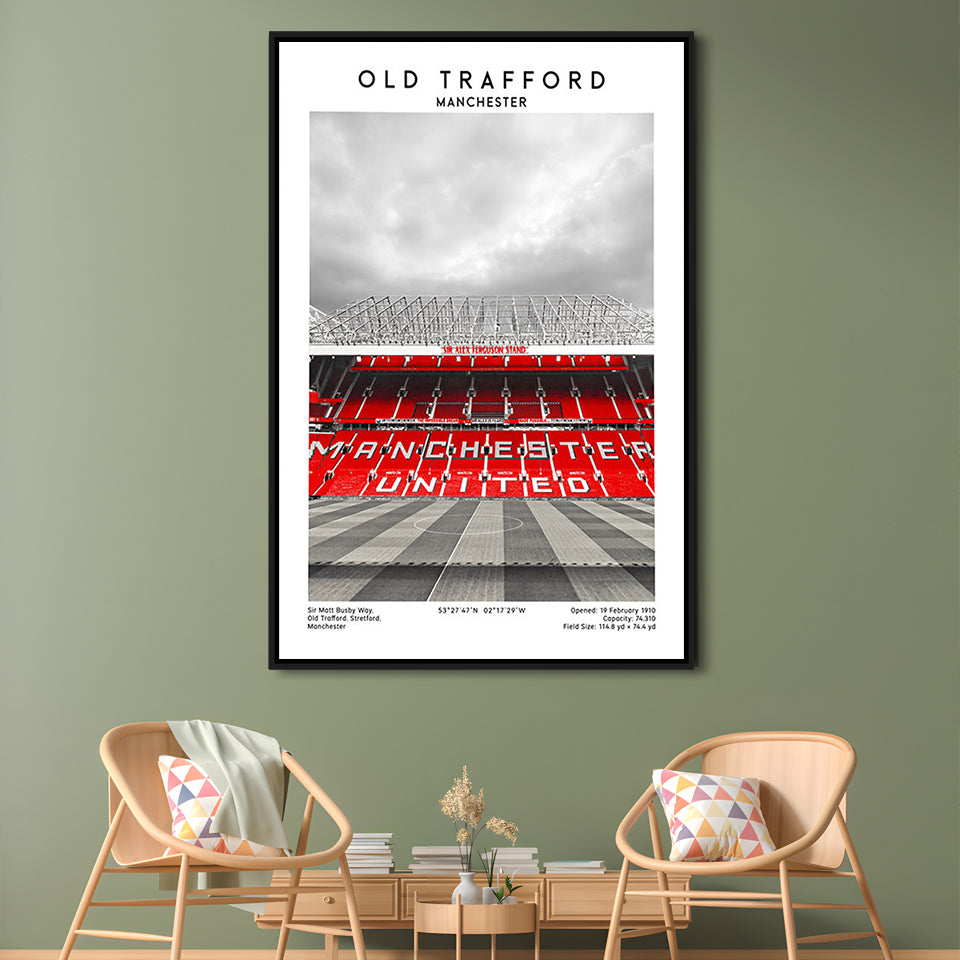 Old Trafford, Manchester Fans, Football Wall Art Print, Fan Gifts, Sport Art Print, Framed Canvas Prints Wall Art