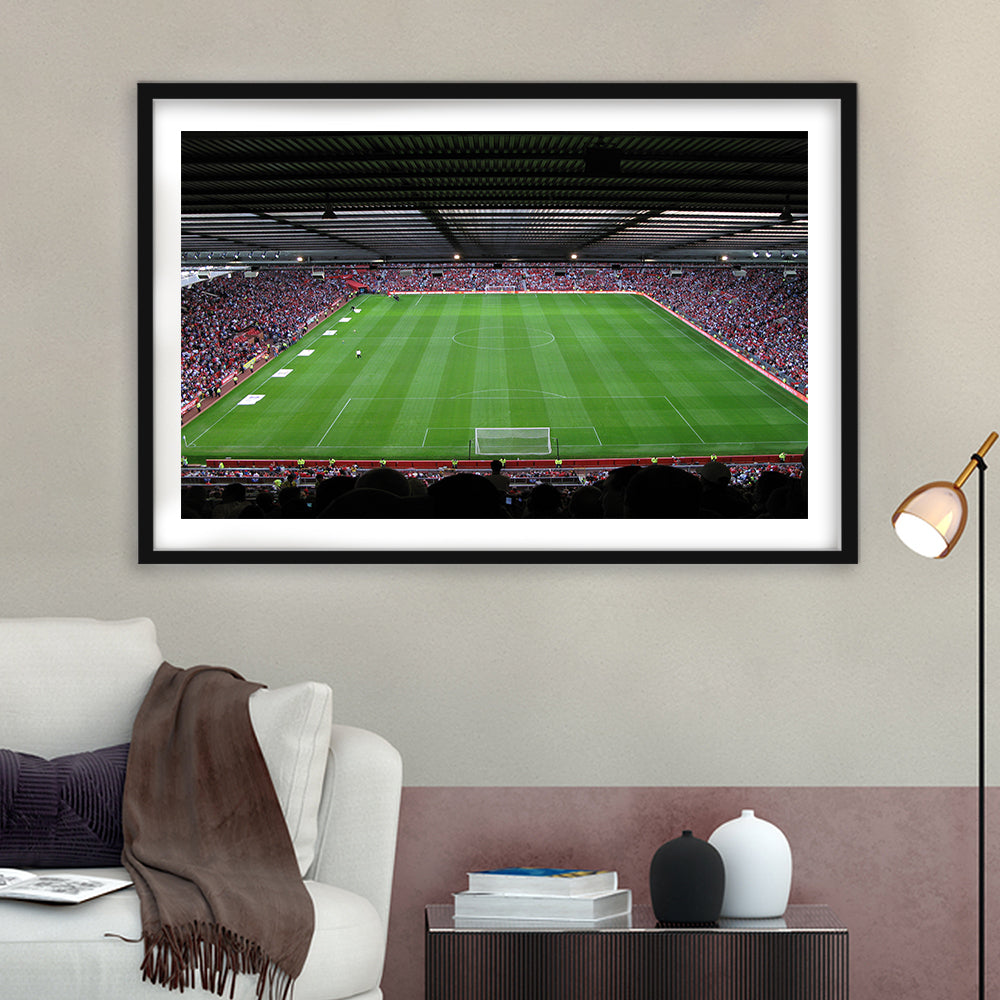 Old Trafford Soccer Field, Stadium Canvas, Sport Art, Gift for him, White Border Framed Art Print Wall Decor