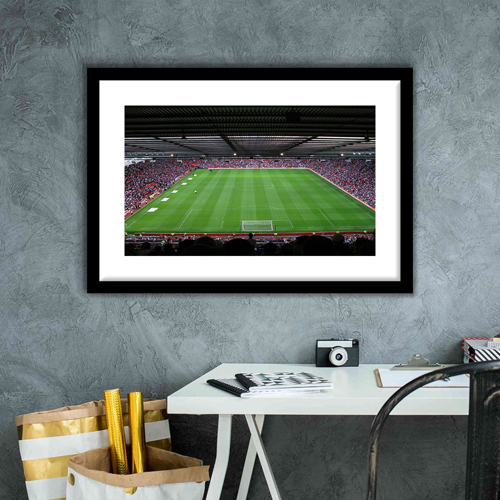 Old Trafford Soccer Field, Stadium Canvas, Sport Art, Gift for him, White Border Framed Art Print Wall Decor