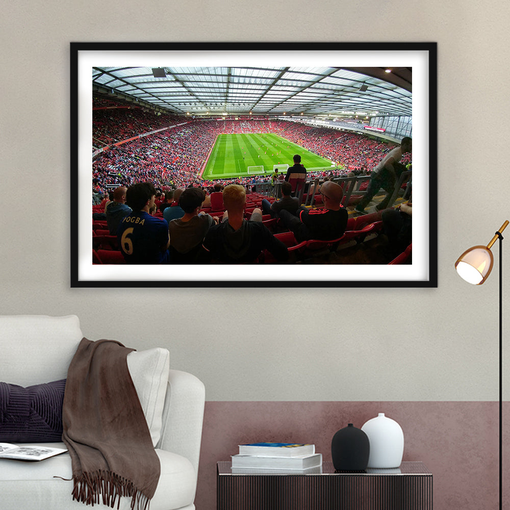Old Trafford Stadium Angle View, Stadium Canvas, Sport Art, Gift for him, White Border Framed Art Print Wall Decor