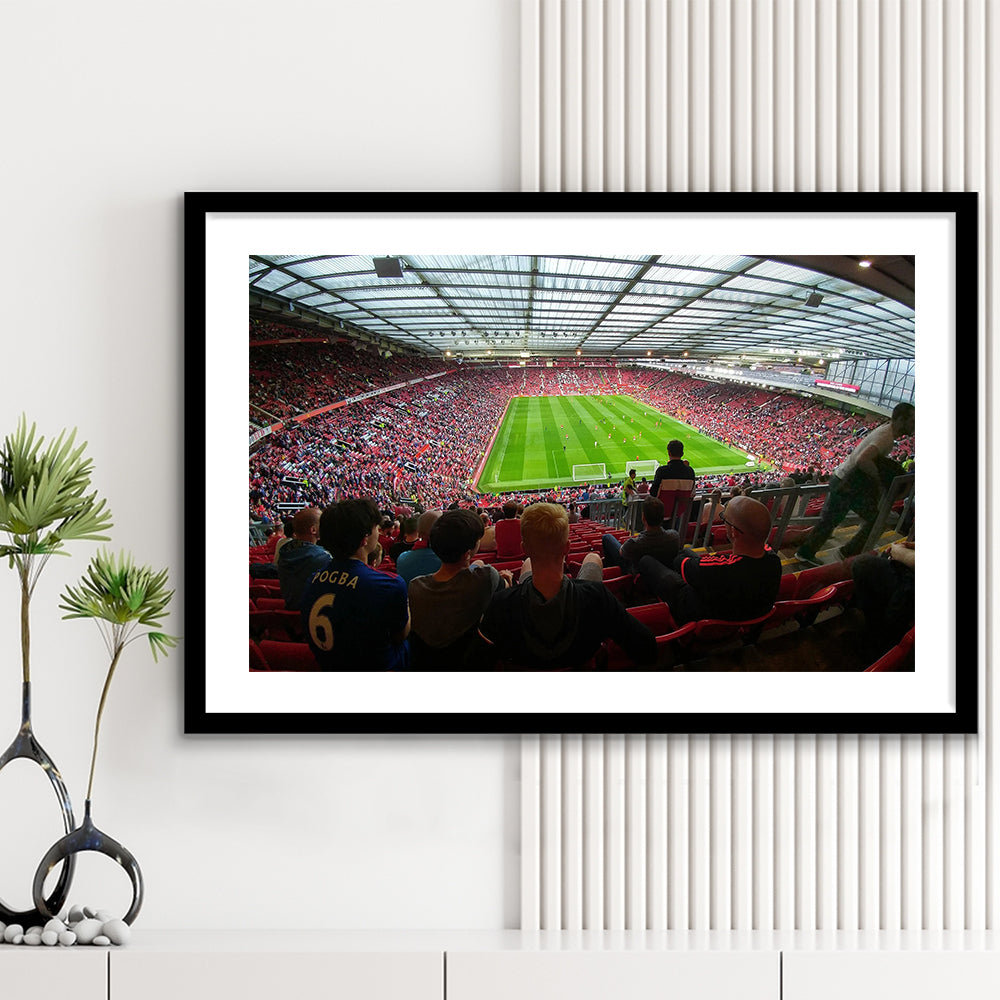 Old Trafford Stadium Angle View, Stadium Canvas, Sport Art, Gift for him, White Border Framed Art Print Wall Decor
