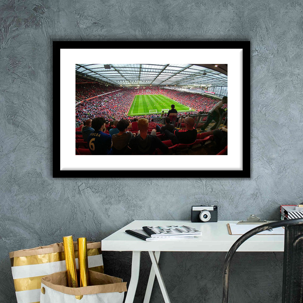 Old Trafford Stadium Angle View, Stadium Canvas, Sport Art, Gift for him, White Border Framed Art Print Wall Decor
