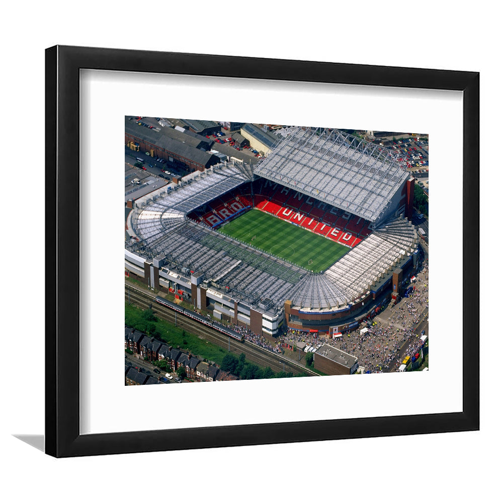 Old Trafford in Stretford, Stadium Canvas, Sport Art, Gift for him, White Border Framed Art Print Wall Decor