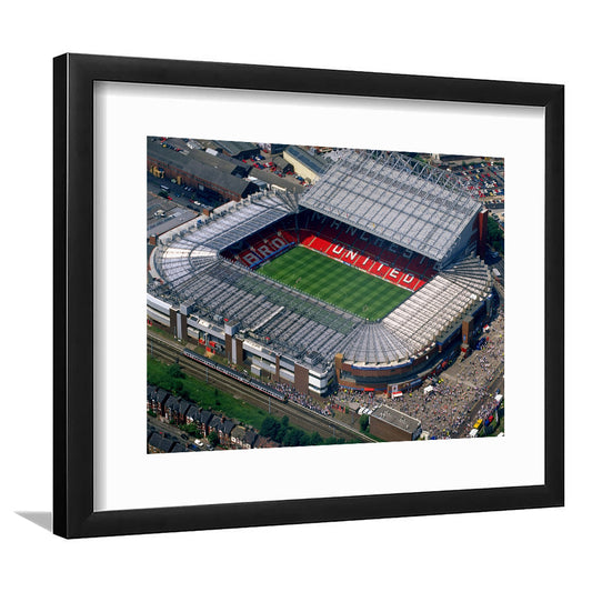 Old Trafford in Stretford, Stadium Canvas, Sport Art, Gift for him, White Border Framed Art Print Wall Decor