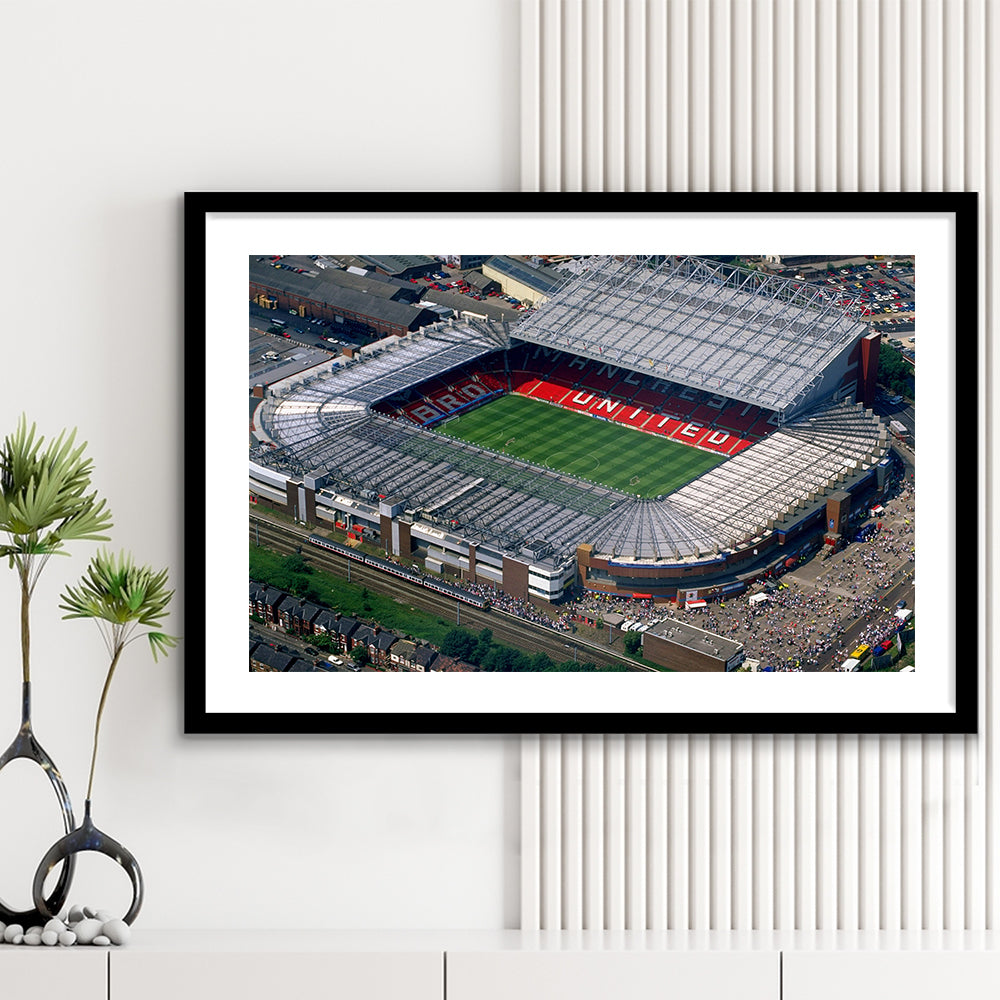 Old Trafford in Stretford, Stadium Canvas, Sport Art, Gift for him, White Border Framed Art Print Wall Decor