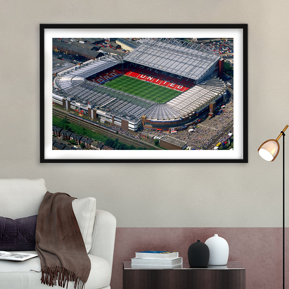 Old Trafford in Stretford, Stadium Canvas, Sport Art, Gift for him, White Border Framed Art Print Wall Decor