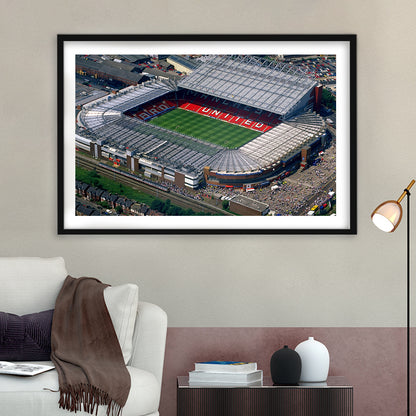 Old Trafford in Stretford, Stadium Canvas, Sport Art, Gift for him, White Border Framed Art Print Wall Decor