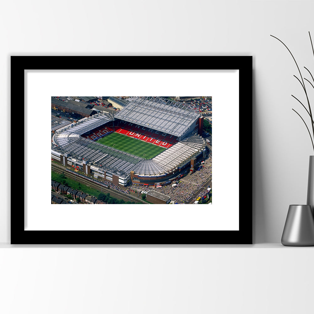 Old Trafford in Stretford, Stadium Canvas, Sport Art, Gift for him, White Border Framed Art Print Wall Decor