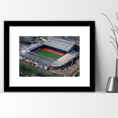 Old Trafford in Stretford, Stadium Canvas, Sport Art, Gift for him, White Border Framed Art Print Wall Decor