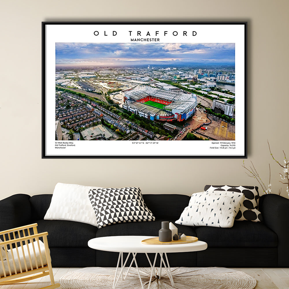 Old Trafford Print, Football Stadium Print, Man Utd Wall Art For Fans, Framed Canvas Print Wall Art