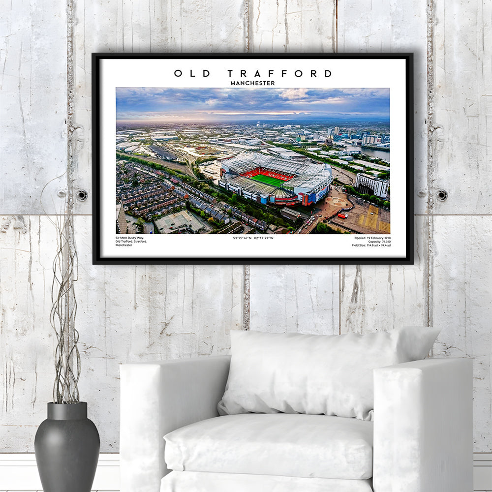 Old Trafford Print, Football Stadium Print, Man Utd Wall Art For Fans, Framed Canvas Print Wall Art