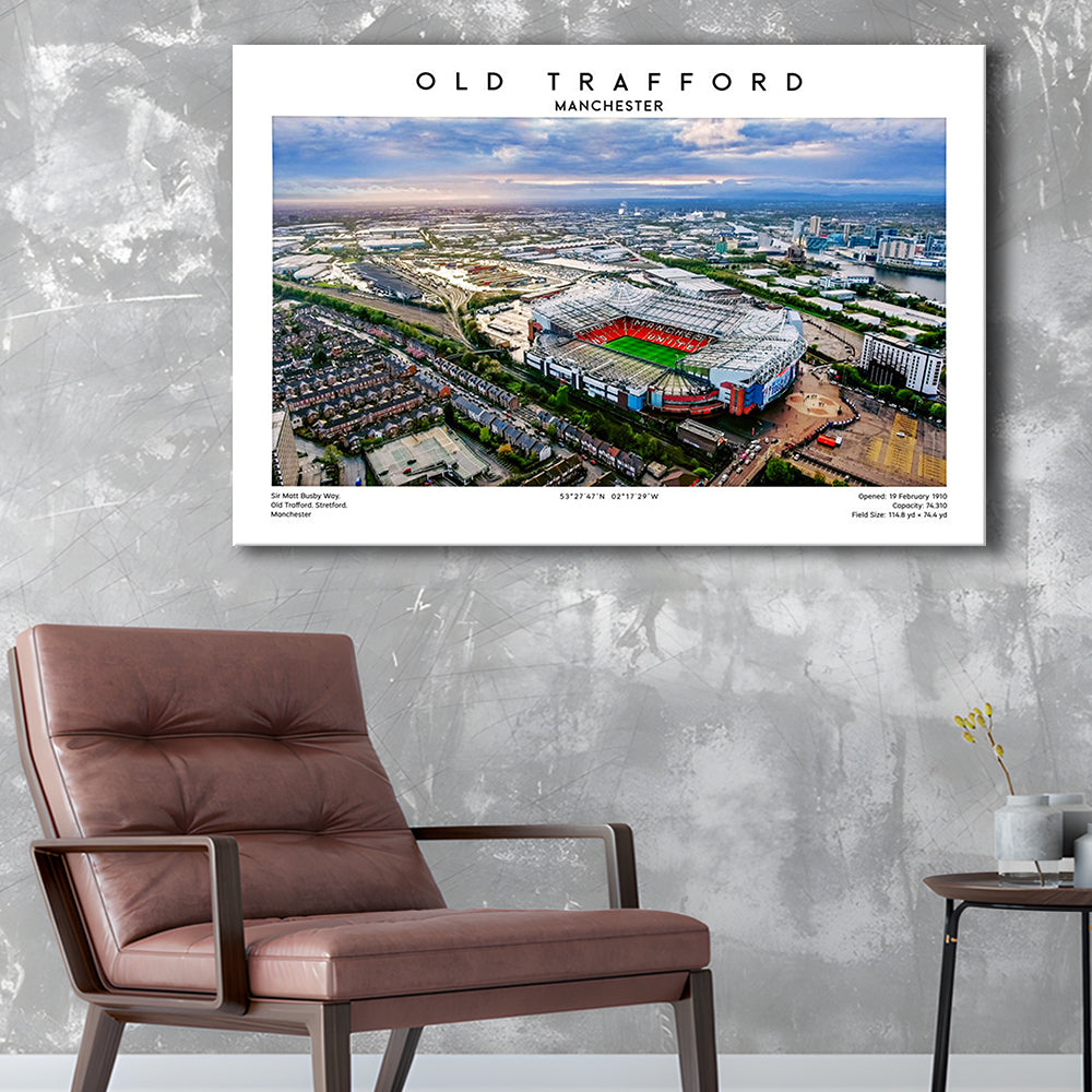 Old Trafford Print, Football Stadium Print, Man Utd Wall Art For Fans, Canvas Print Wall Art, Man Cave Gift