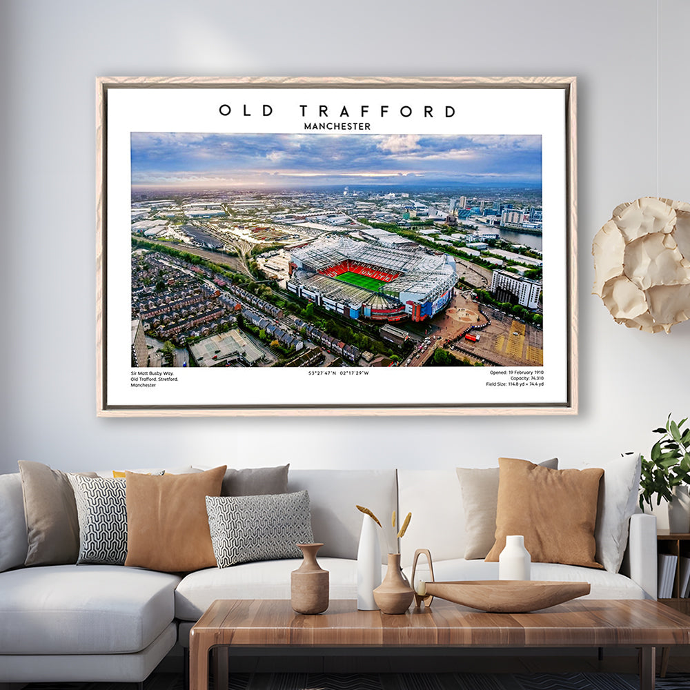 Old Trafford Print, Football Stadium Print, Man Utd Wall Art For Fans, Framed Canvas Print Wall Art
