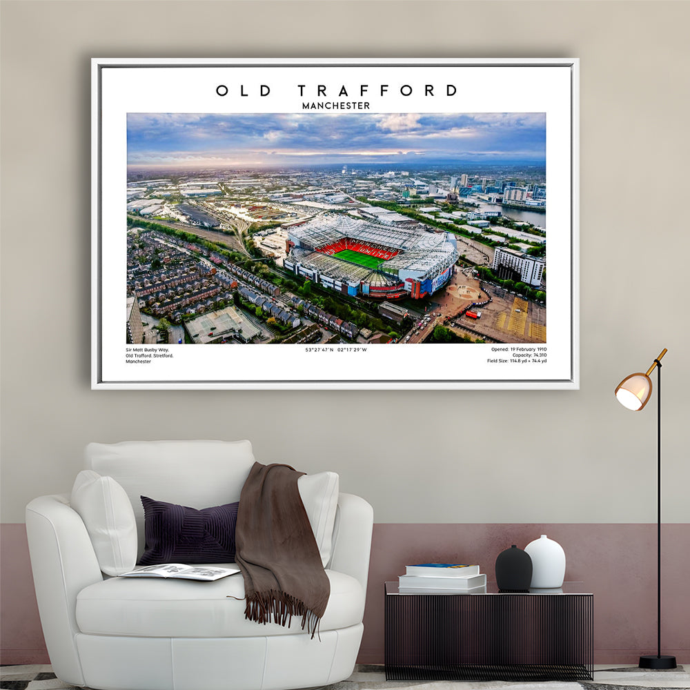 Old Trafford Print, Football Stadium Print, Man Utd Wall Art For Fans, Framed Canvas Print Wall Art