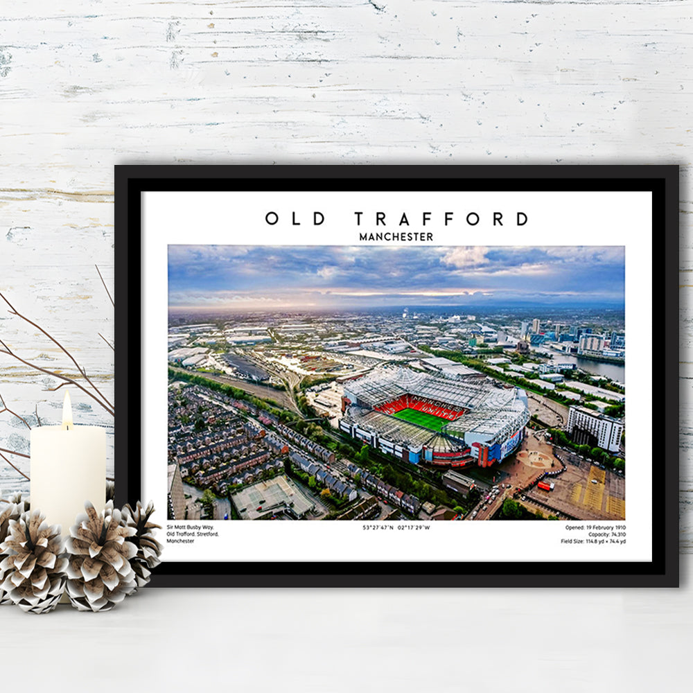 Old Trafford Print, Football Stadium Print, Man Utd Wall Art For Fans, Framed Canvas Print Wall Art