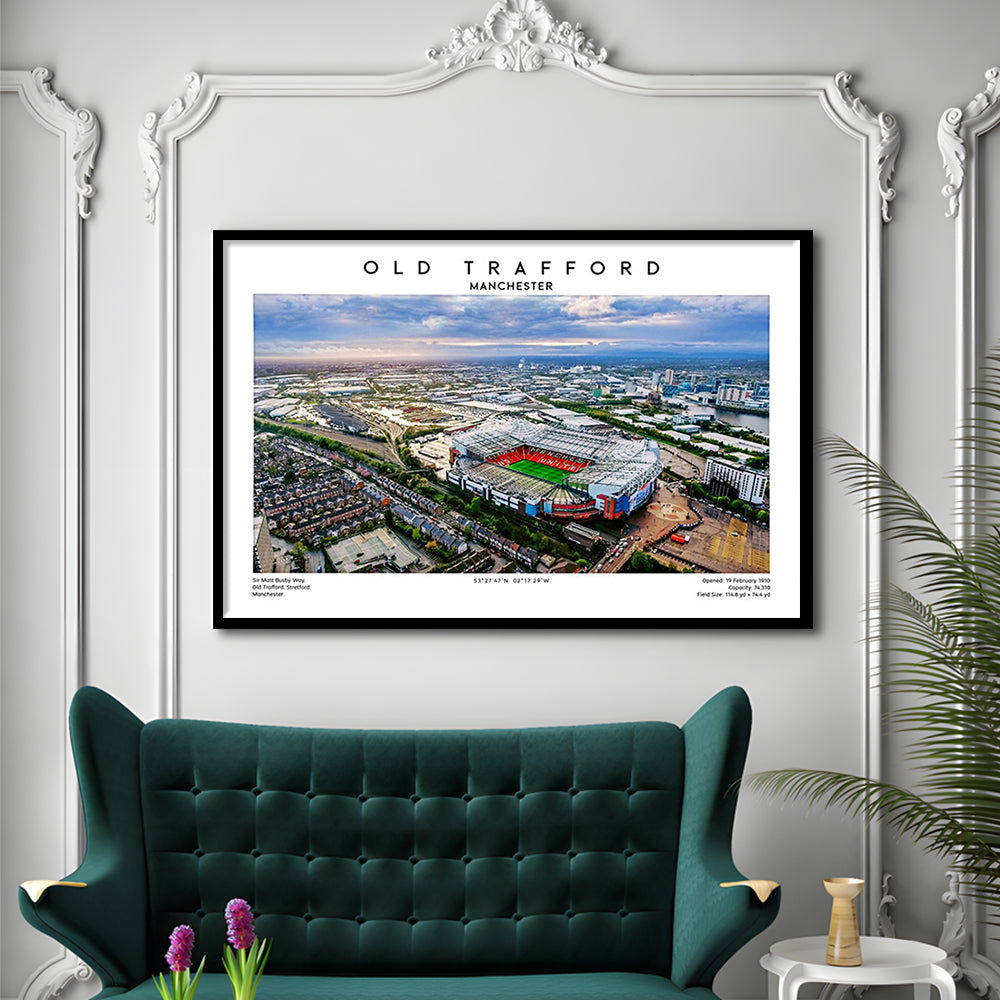 Old Trafford Print, Football Stadium Print, Man Utd Wall Art For Fans, Framed Art Print Wall Decor