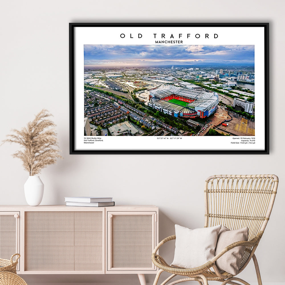 Old Trafford Print, Football Stadium Print, Man Utd Wall Art For Fans, Framed Canvas Print Wall Art