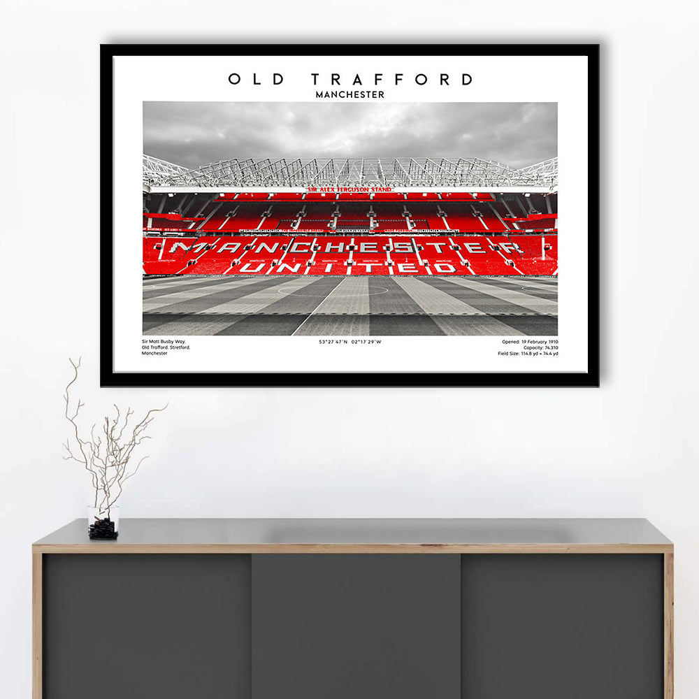 Old Trafford Print, Man Utd Stadium Print, Premier League Football Wall Art For Fans, Framed Art Print Wall Decor