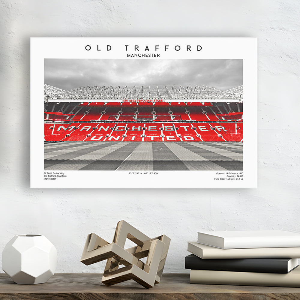 Old Trafford Print, Man Utd Stadium Print, Premier League Football Wall Art For Fans, Canvas Print Wall Art, Man Cave Gift