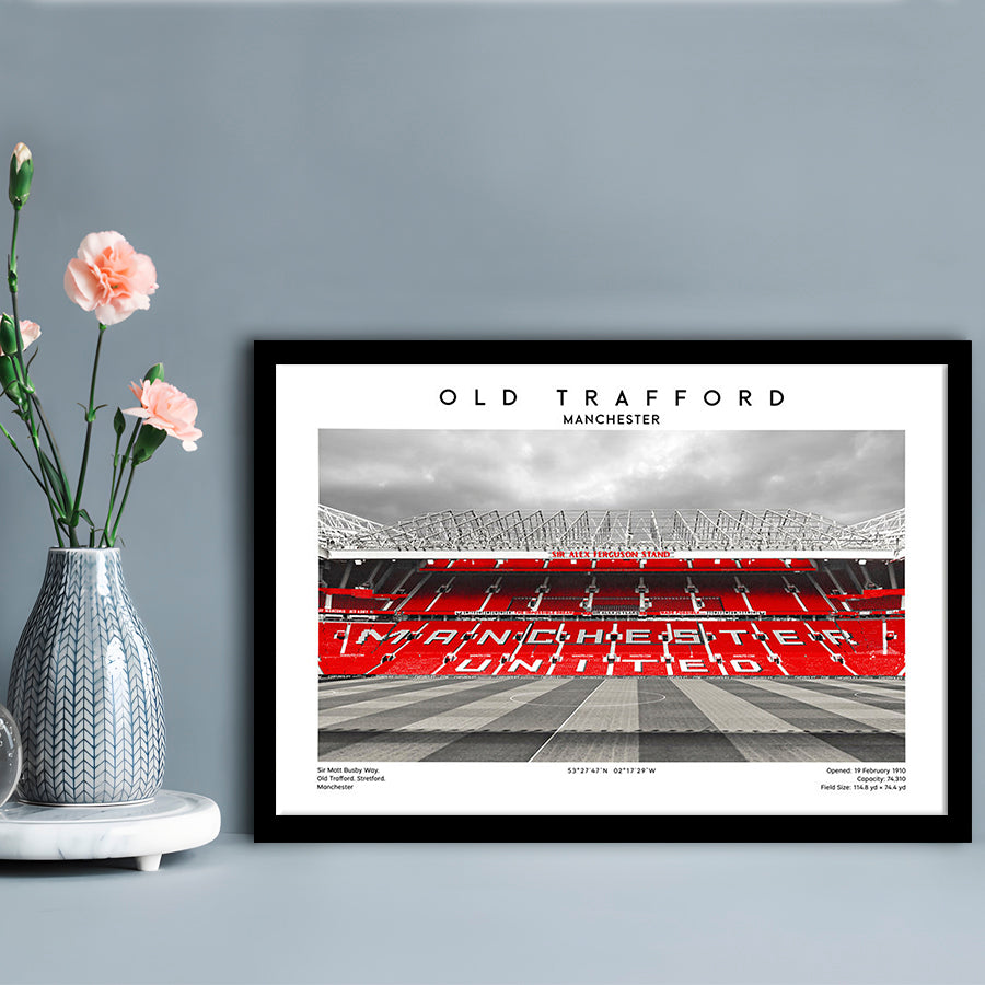 Old Trafford Print, Man Utd Stadium Print, Premier League Football Wall Art For Fans, Framed Art Print Wall Decor