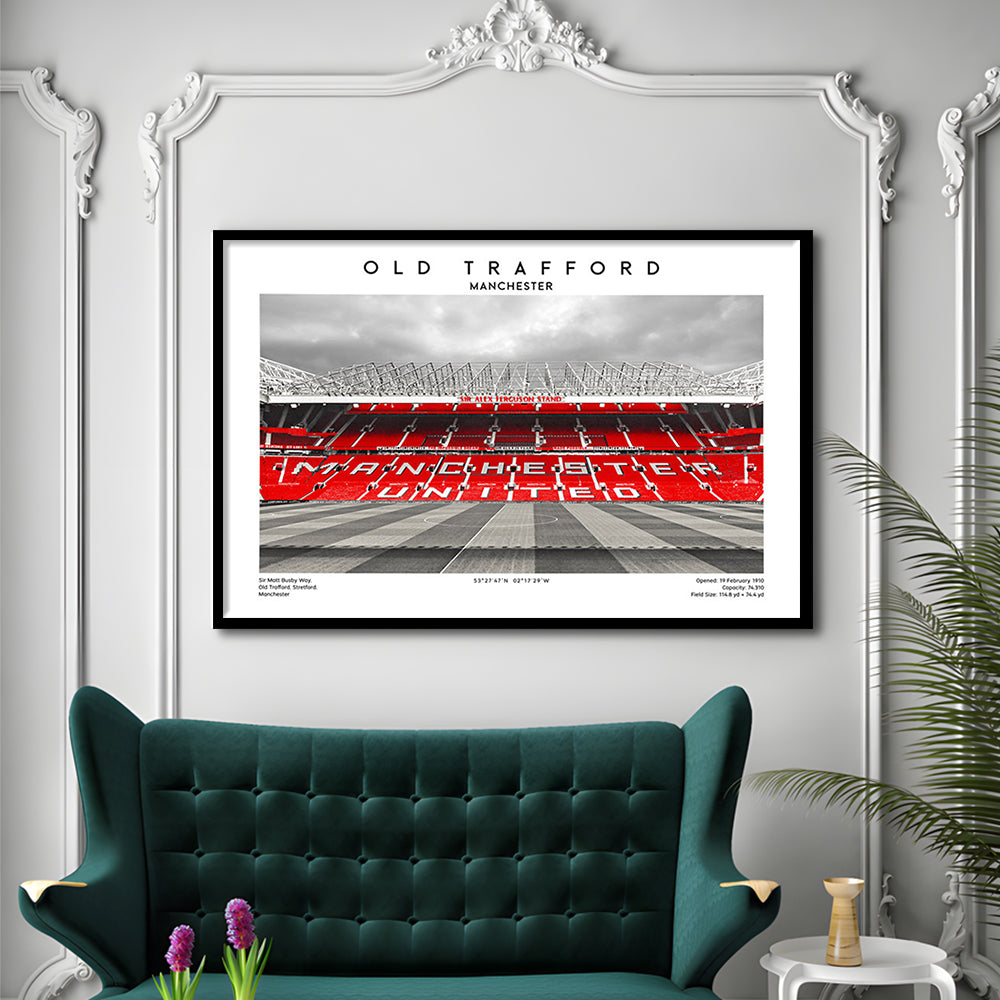 Old Trafford Print, Man Utd Stadium Print, Premier League Football Wall Art For Fans, Framed Art Print Wall Decor
