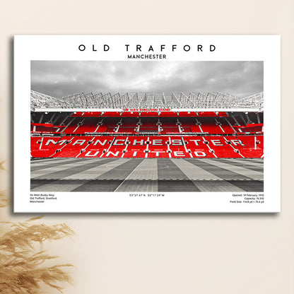 Old Trafford Print, Man Utd Stadium Print, Premier League Football Wall Art For Fans, Canvas Print Wall Art, Man Cave Gift