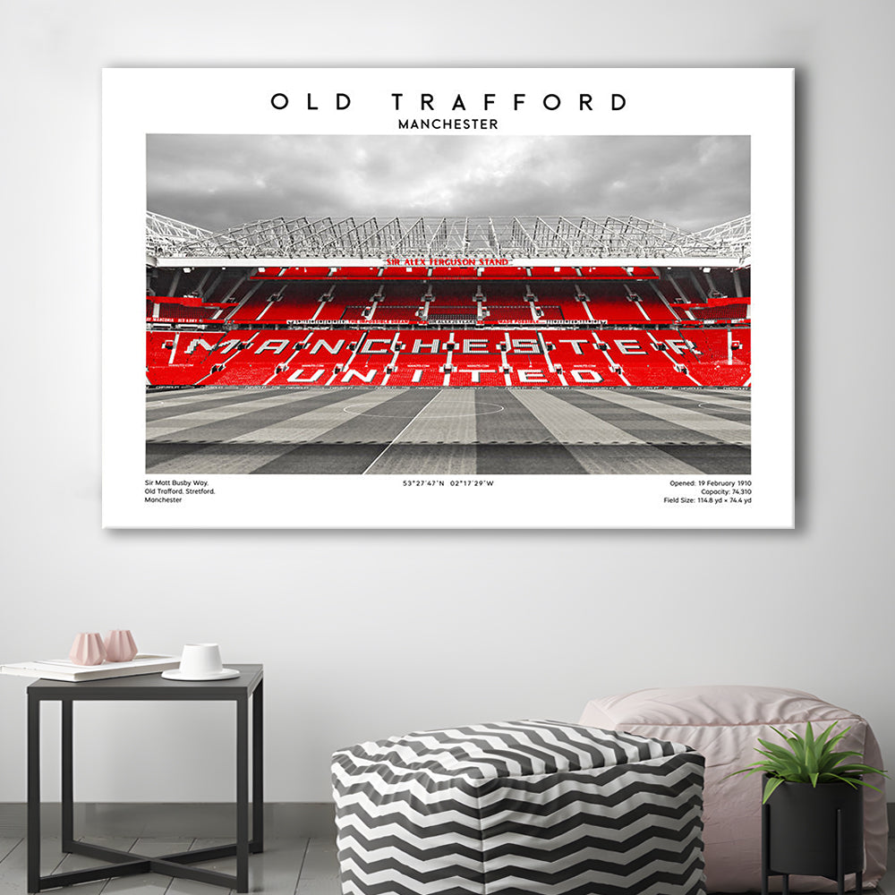 Old Trafford Print, Man Utd Stadium Print, Premier League Football Wall Art For Fans, Canvas Print Wall Art, Man Cave Gift
