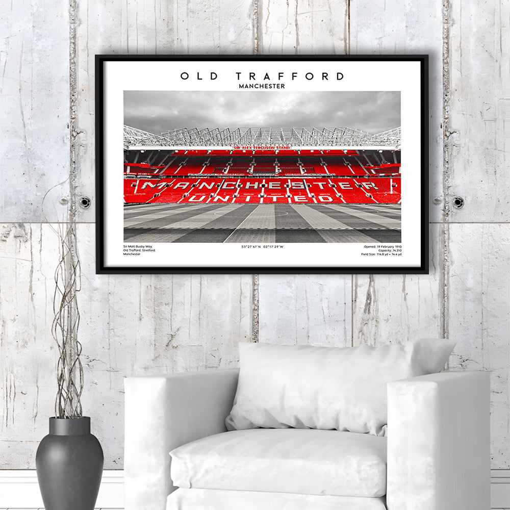 Old Trafford Print, Man Utd Stadium Print, Premier League Football Wall Art For Fans, Framed Canvas Print Wall Art