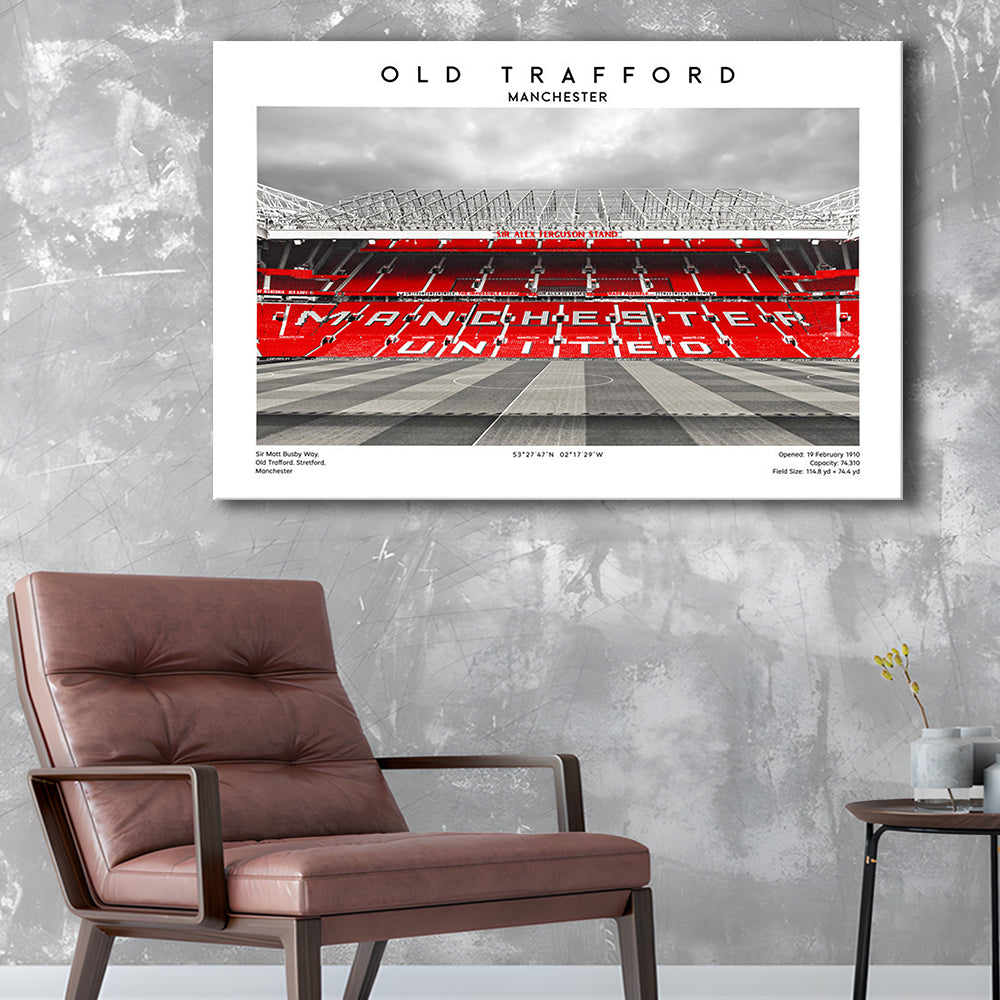 Old Trafford Print, Man Utd Stadium Print, Premier League Football Wall Art For Fans, Canvas Print Wall Art, Man Cave Gift