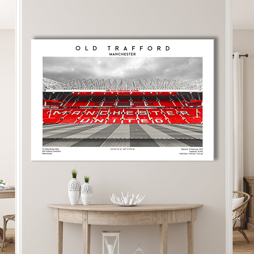 Old Trafford Print, Man Utd Stadium Print, Premier League Football Wall Art For Fans, Canvas Print Wall Art, Man Cave Gift