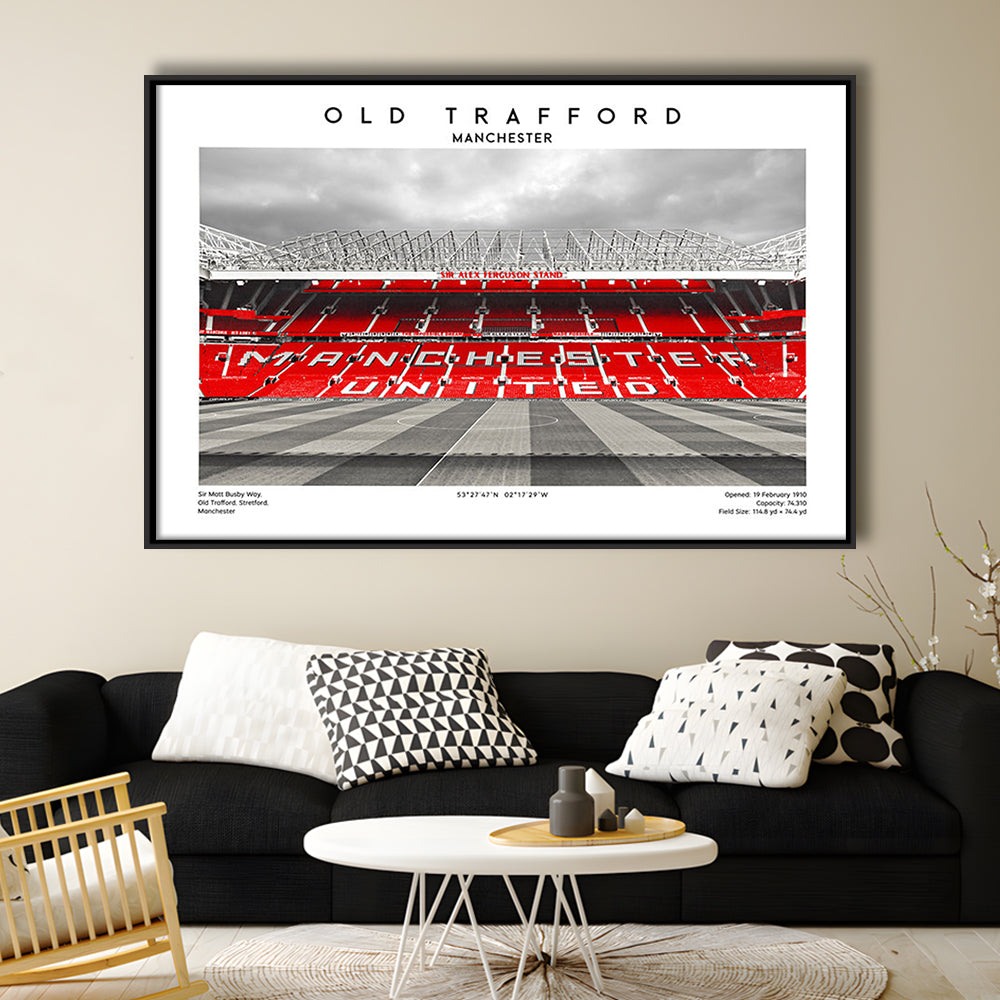Old Trafford Print, Man Utd Stadium Print, Premier League Football Wall Art For Fans, Framed Canvas Print Wall Art