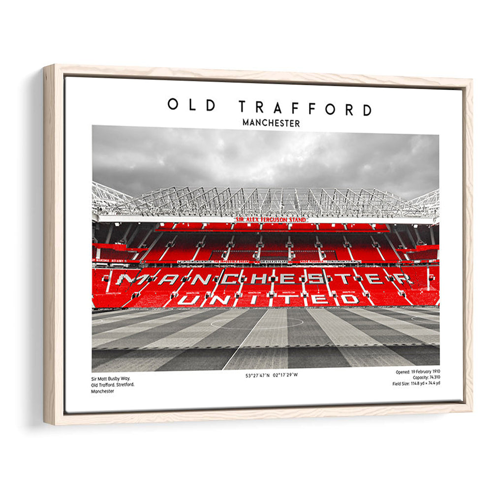 Old Trafford Print, Man Utd Stadium Print, Premier League Football Wall Art For Fans, Framed Canvas Print Wall Art