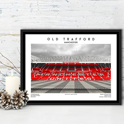 Old Trafford Print, Man Utd Stadium Print, Premier League Football Wall Art For Fans, Framed Canvas Print Wall Art