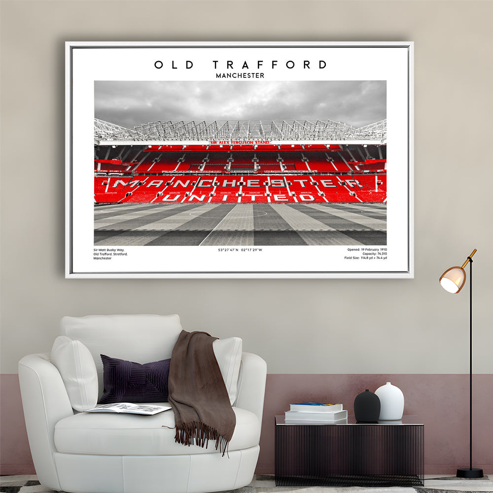 Old Trafford Print, Man Utd Stadium Print, Premier League Football Wall Art For Fans, Framed Canvas Print Wall Art