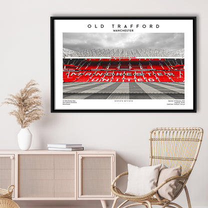 Old Trafford Print, Man Utd Stadium Print, Premier League Football Wall Art For Fans, Framed Canvas Print Wall Art