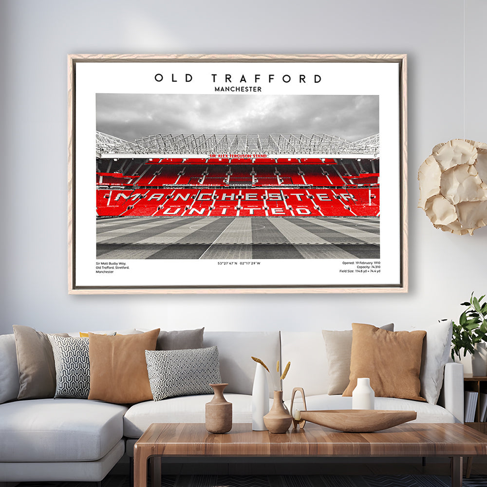 Old Trafford Print, Man Utd Stadium Print, Premier League Football Wall Art For Fans, Framed Canvas Print Wall Art