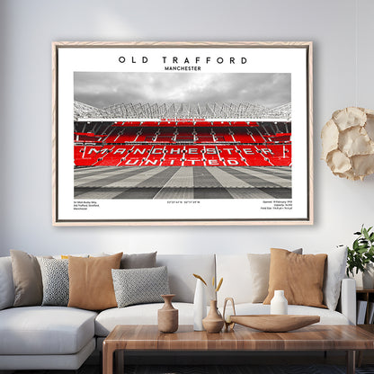 Old Trafford Print, Man Utd Stadium Print, Premier League Football Wall Art For Fans, Framed Canvas Print Wall Art
