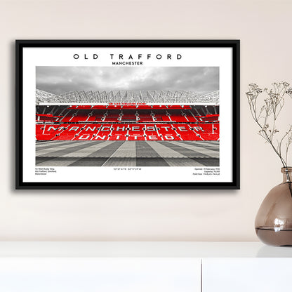 Old Trafford Print, Man Utd Stadium Print, Premier League Football Wall Art For Fans, Framed Canvas Print Wall Art