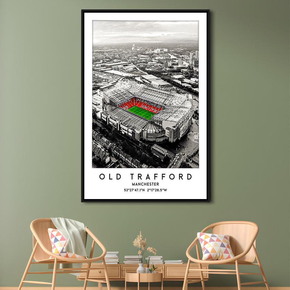 Old Trafford Stadium Print, Man Utd Football Stadium, Soccer Wall Art, Framed Canvas Prints Wall Art