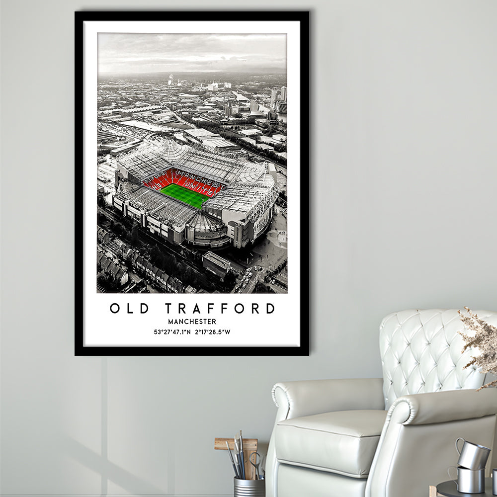 Old Trafford Stadium Print, Man Utd Football Stadium, Soccer Wall Art, Framed Art Prints Wall Decor