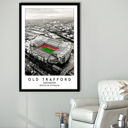 Old Trafford Stadium Print, Man Utd Football Stadium, Soccer Wall Art, Framed Art Prints Wall Decor