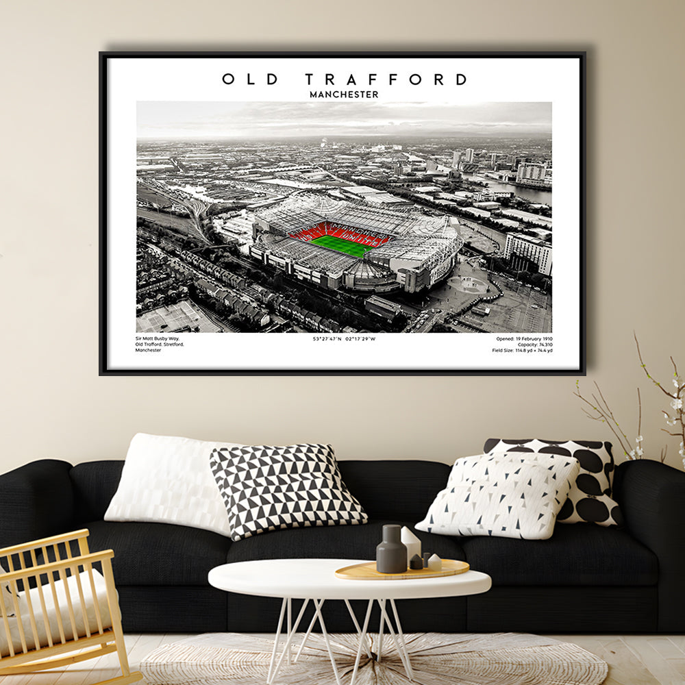 Old Trafford Wall Art, Man Utd Stadium Print, Premier League Football Print For Fans, Framed Canvas Print Wall Art