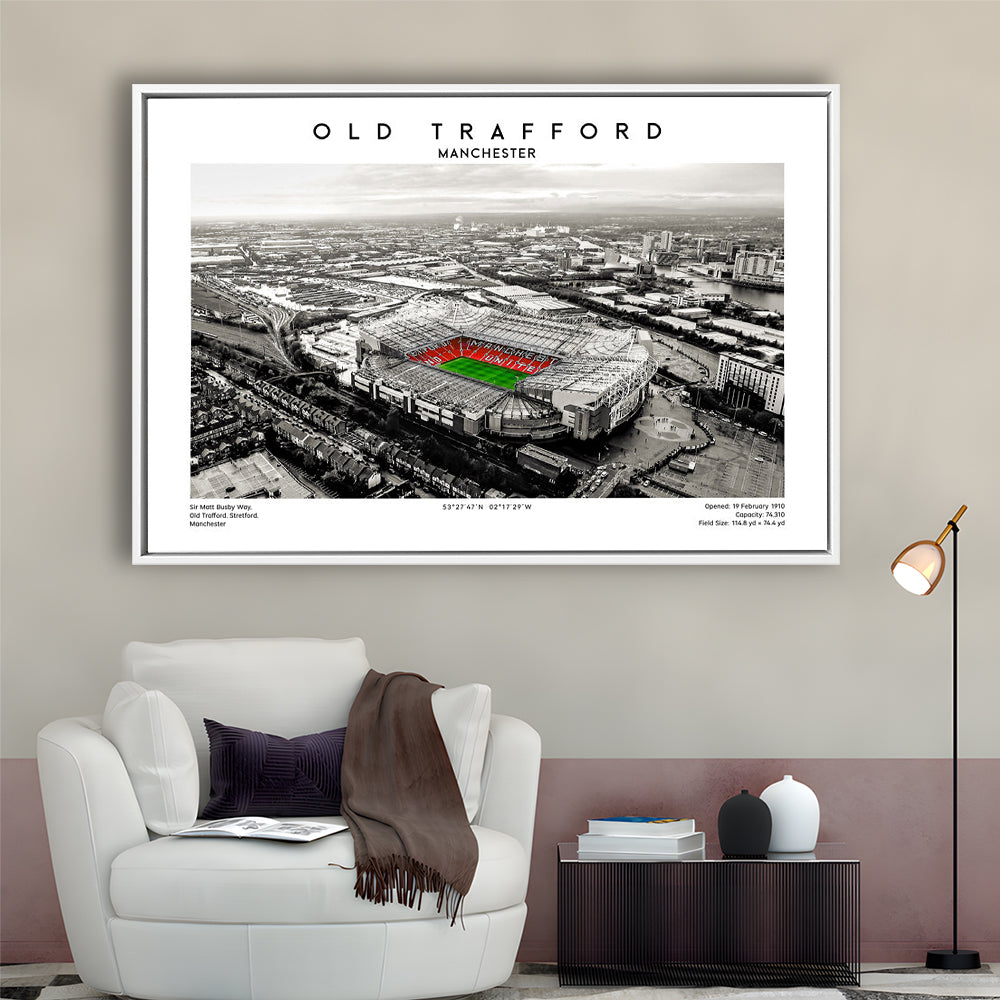 Old Trafford Wall Art, Man Utd Stadium Print, Premier League Football Print For Fans, Framed Canvas Print Wall Art