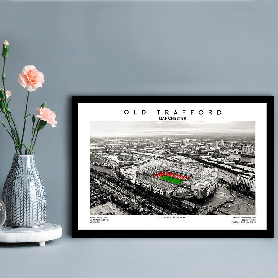 Old Trafford Wall Art, Man Utd Stadium Print, Premier League Football Print For Fans, Framed Art Print Wall Decor